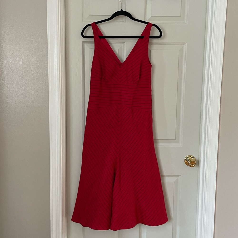 LIKE NEW Red Striped Midi Dress